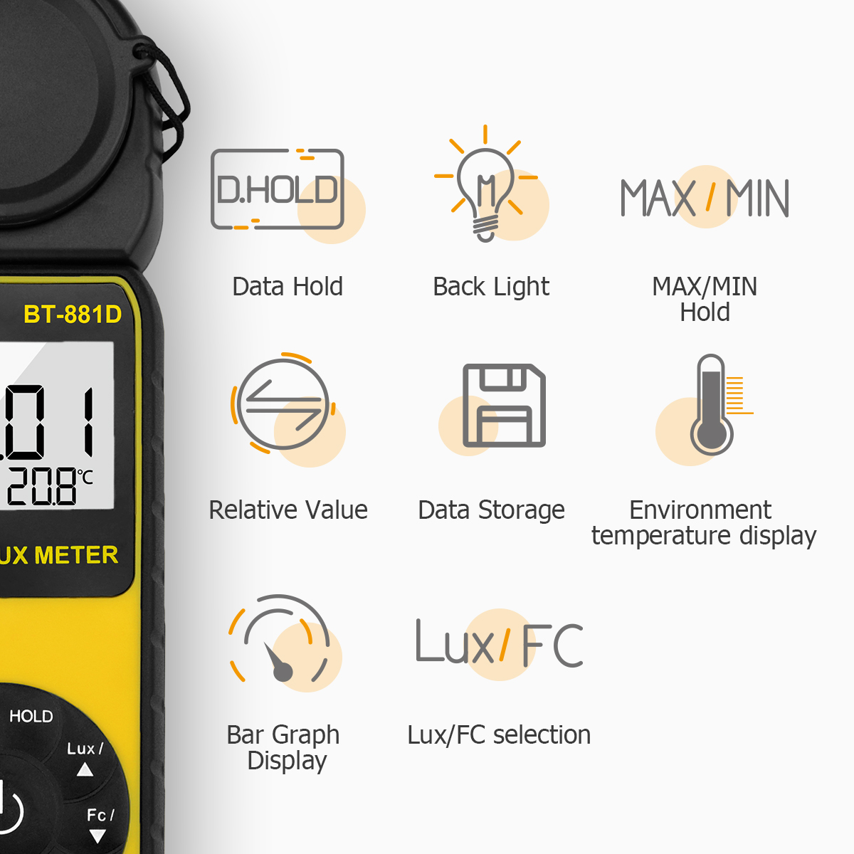Photography Lighting Meter - Digitales Luxmeter, 400.000 Lux, tragbares Lichtmessgerät,