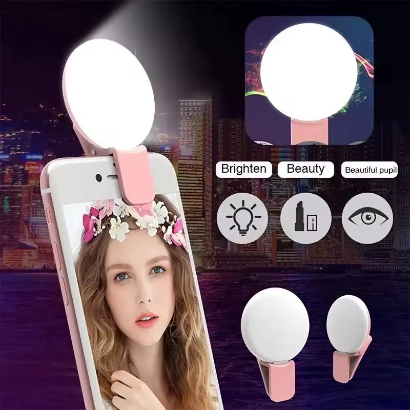 Photography Lighting Description - Tragbares Mini-Selfie-Ringlicht, LED-Lampe, USB-Aufladung, Fotografie-Clip-Ringlicht, universelle